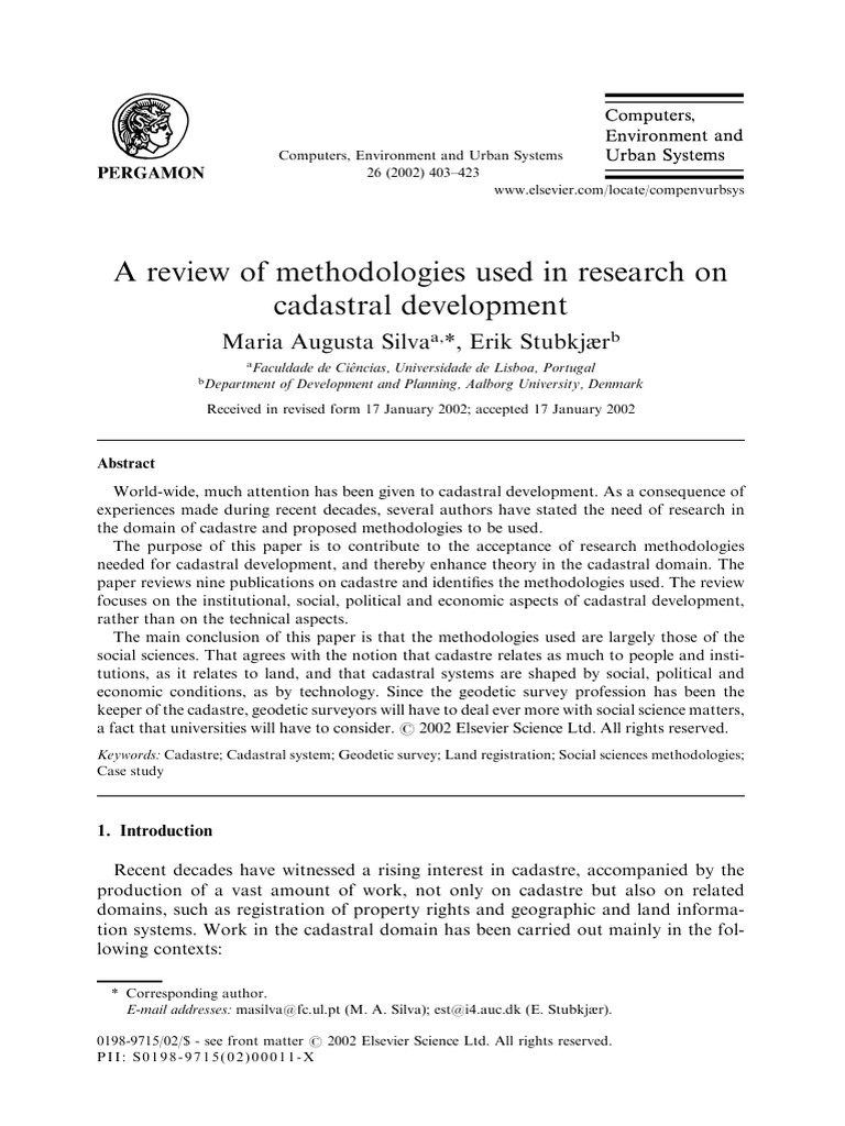 A Review of Methodologies Used in Research On Cadastral Development ...