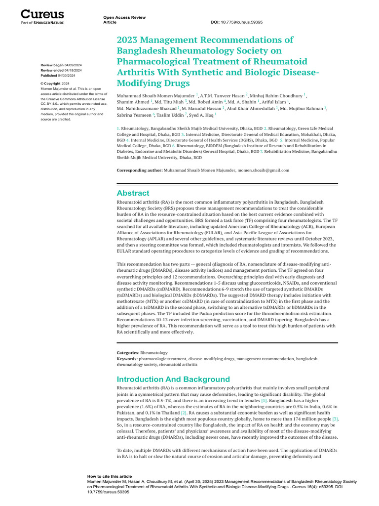 Rheumatoid Arthritis Mx | PDF | Rheumatoid Arthritis | Rheumatology