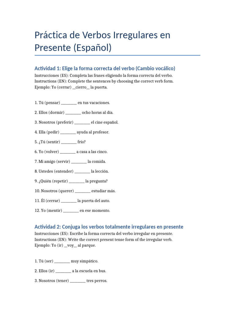 Verbos_Irregulares_Presente_Espanol | PDF | Verbo