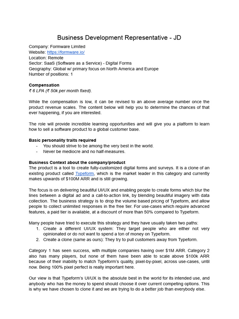 Business Development Representative - JD | PDF | Computing | Business