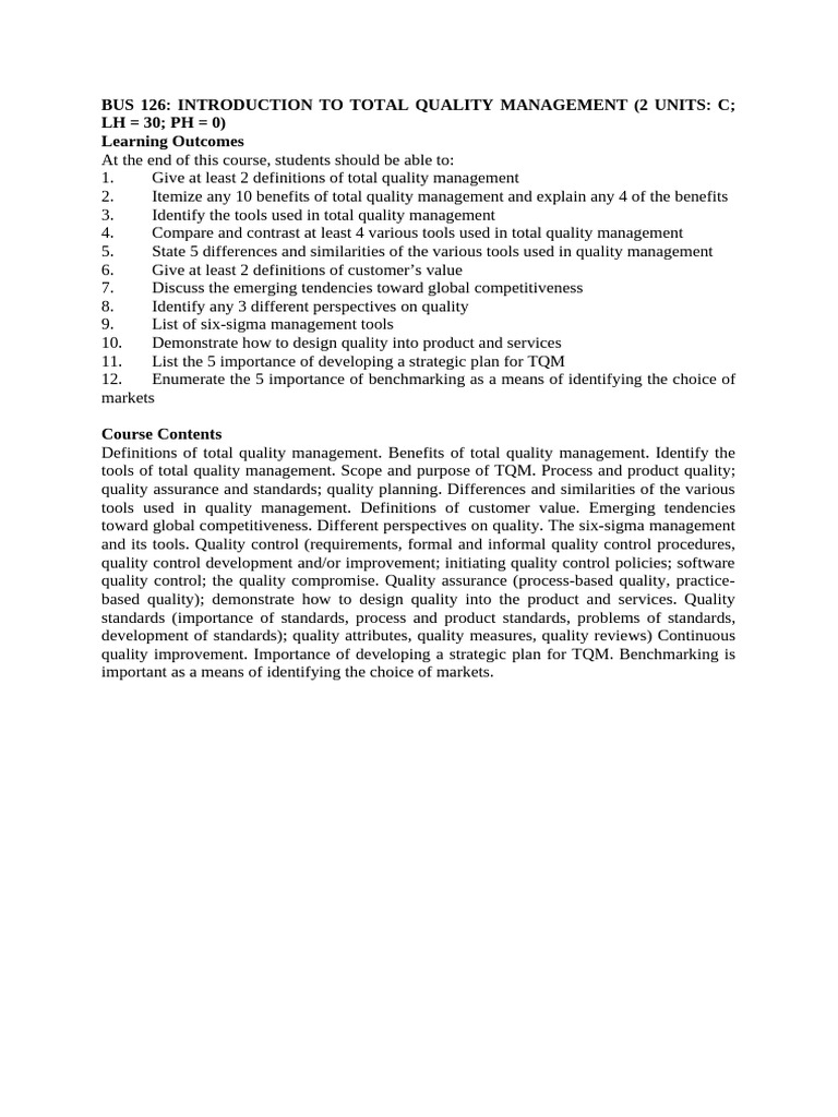 Bus 126 Course Outline | PDF