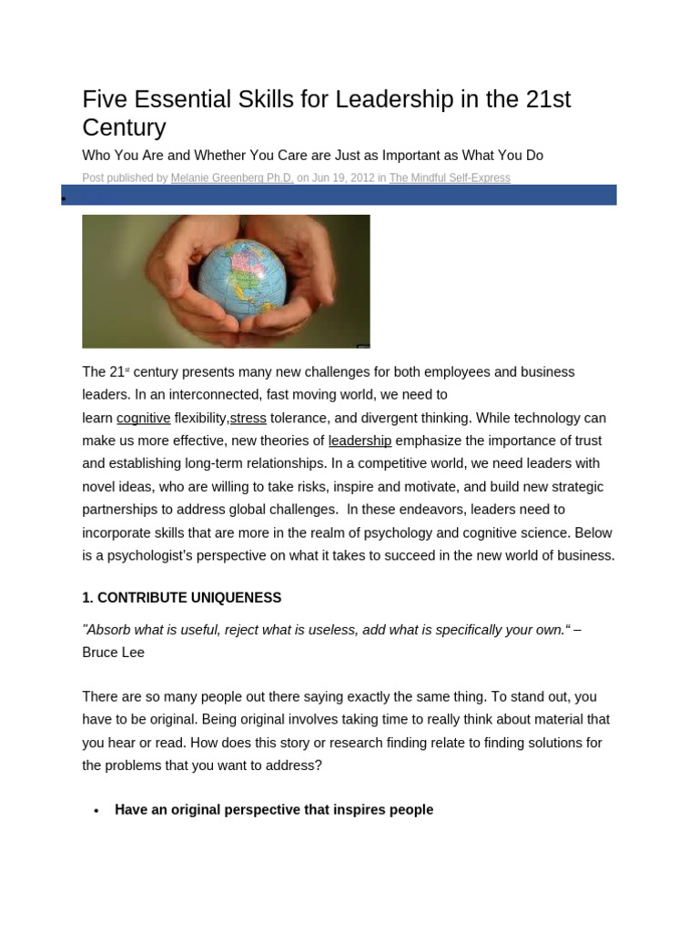 Essential Leadership Skills for Today | PDF | Leadership | Psychology