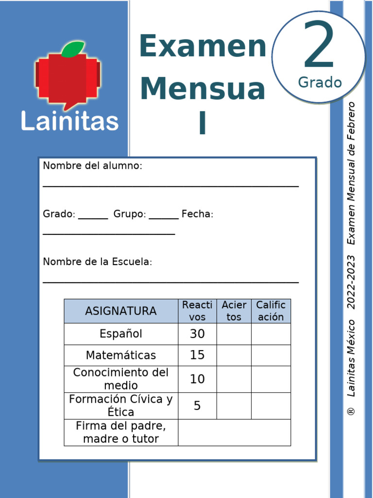 Examen Mensual 2do Grado Febrero 2023 | PDF