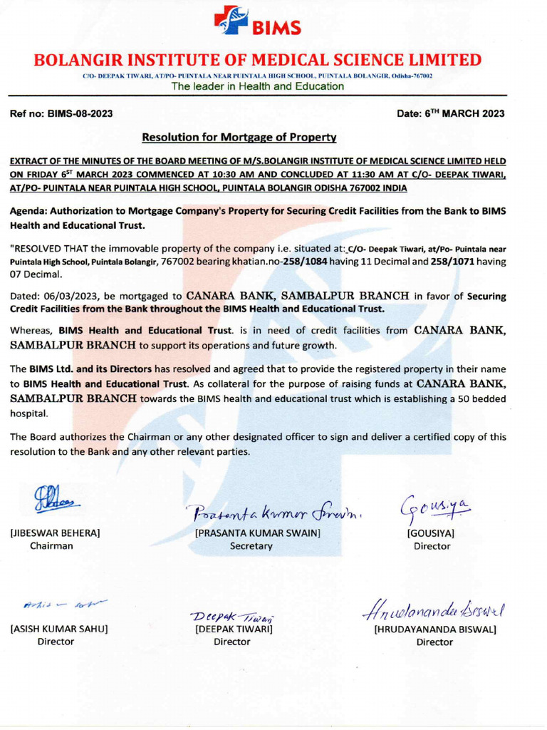 Resolution For Mortgage of Property | PDF
