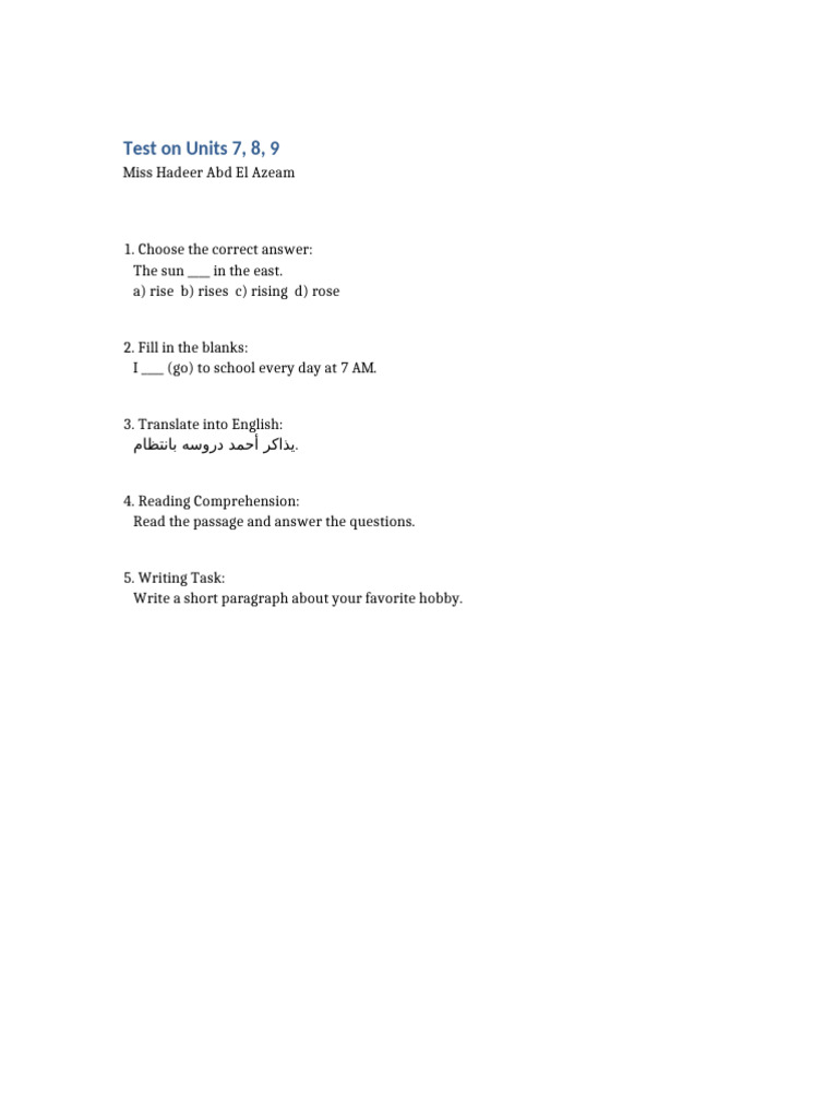English Test Units 7-9 Overview | PDF