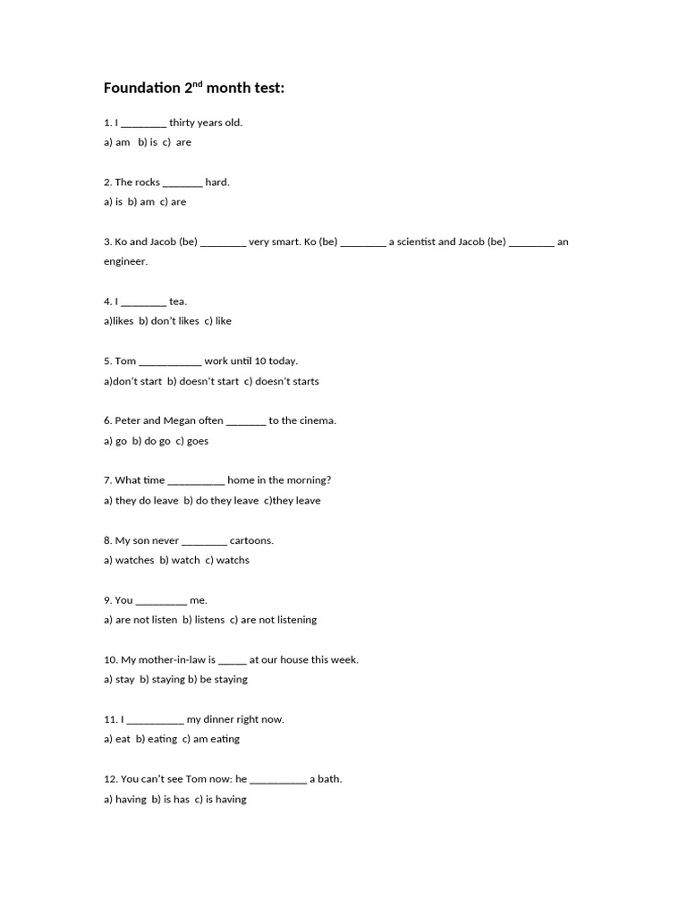 Foundation 2nd Month Test | PDF