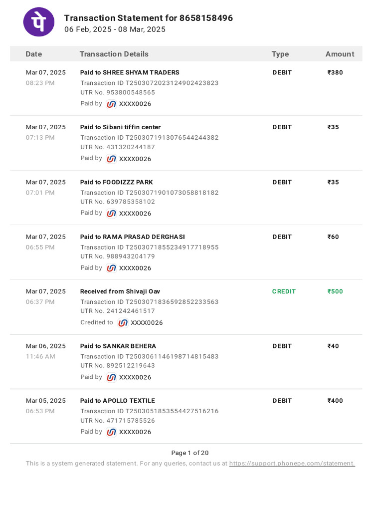 PhonePe Statement Feb2025 Mar2025 | PDF | Debit Card | Banking