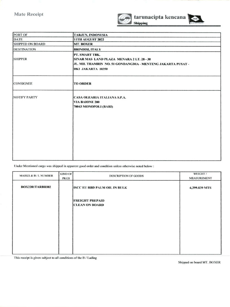 Mate Receipt | PDF