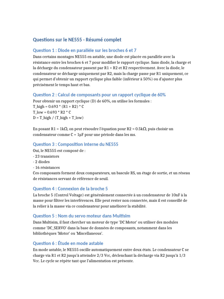 Rapport cyclique du NE555 expliqué | PDF | Condensateur | Ingénierie ...