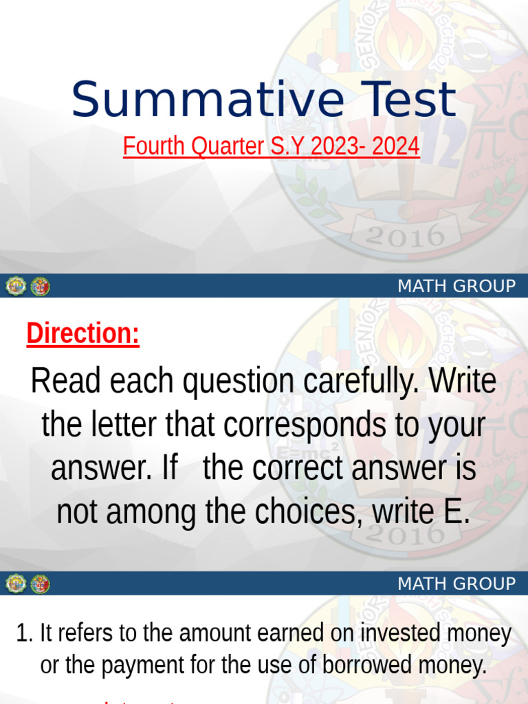 Math Group Summative Test 2023-2024 | PDF | Efficient Market Hypothesis ...