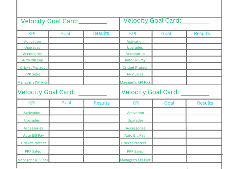 Velocity Goal Card Template | PDF
