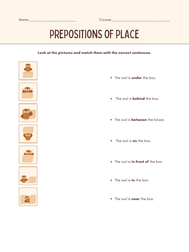 Prepositions of Place - Formative Worksheet | PDF