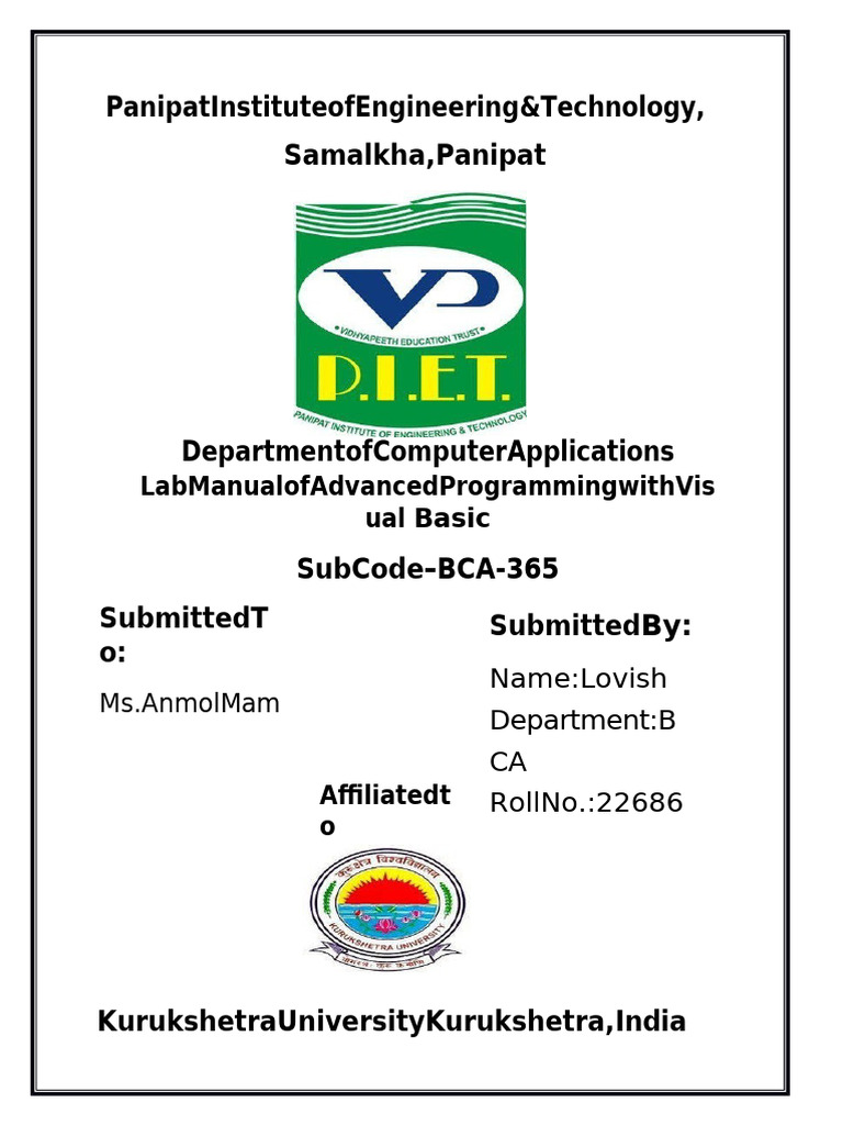 Advanced Visual Basic Programming Lab Manual | PDF | Fahrenheit | Computing