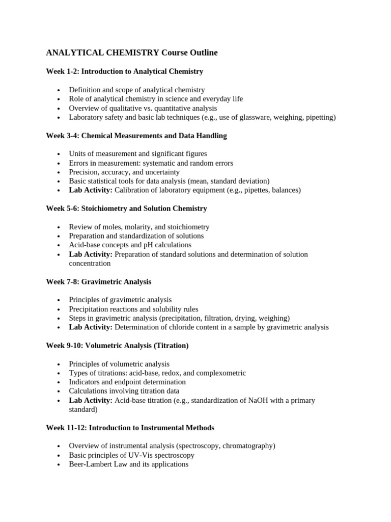 Analytical Chemistry Course Outline | PDF | Analytical Chemistry ...