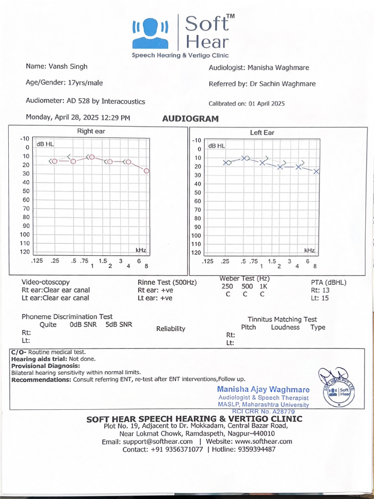 Pta and Impedence Test - Vansh Singh | PDF