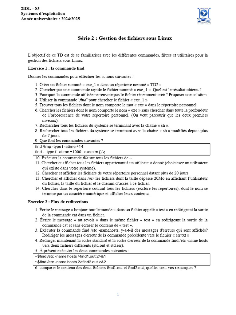 Gestion des fichiers et commandes Linux | PDF | Fichier texte | Fichier ...