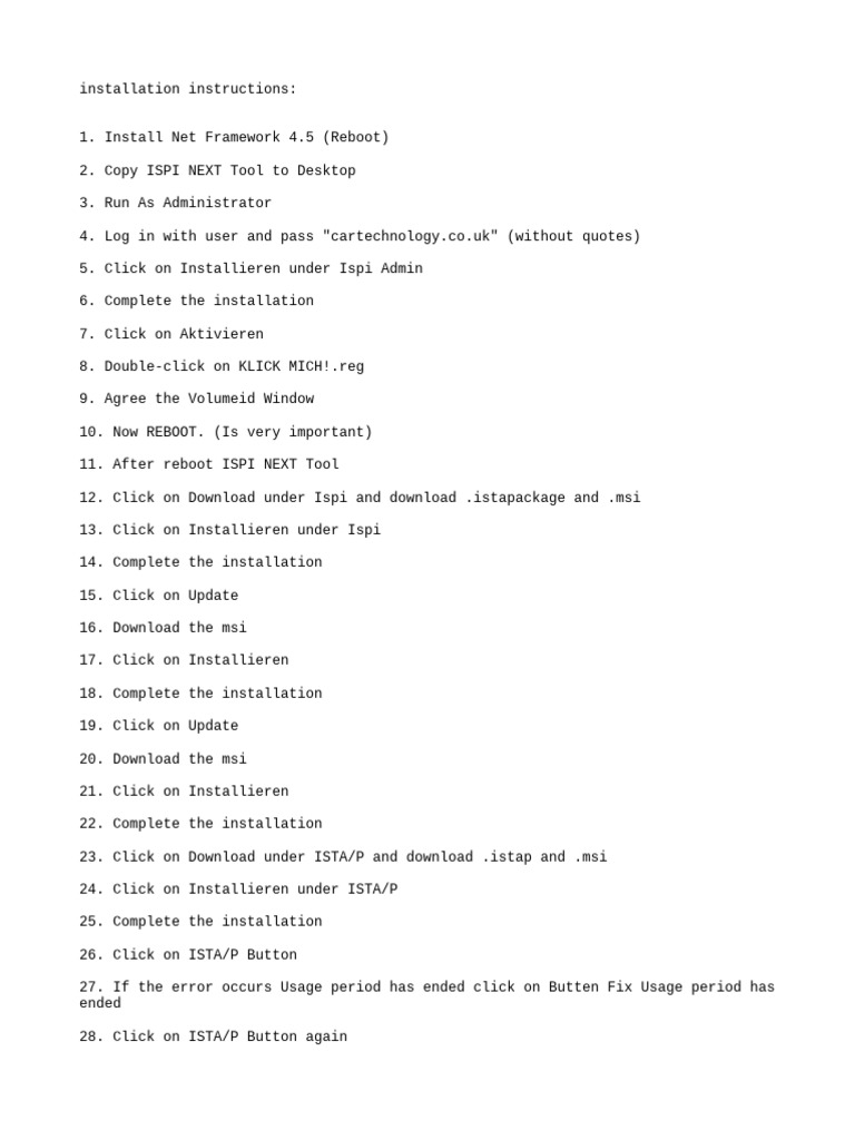 ISTA/P Installation Instructions Guide | PDF