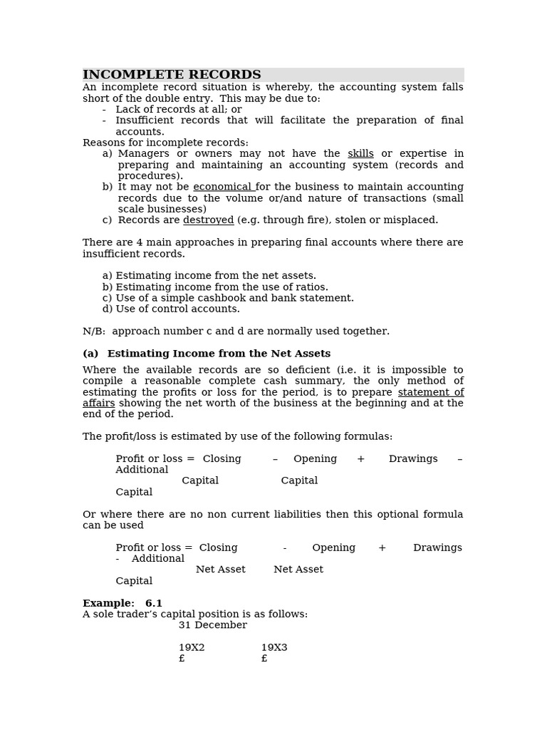 Solutions for Incomplete Accounting Records | PDF | Debits And Credits ...