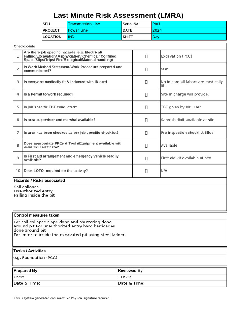 Last Minute Risk Assessment Checklist | PDF | Occupational Safety And ...