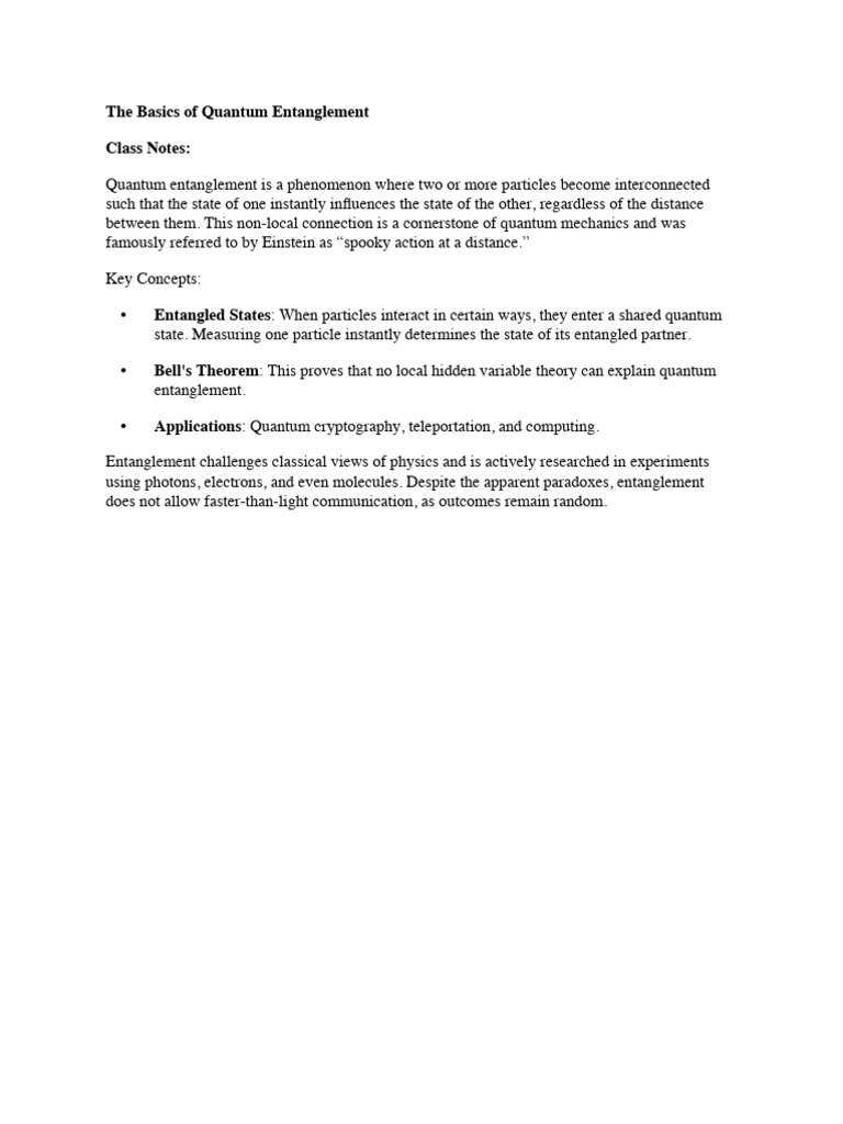 The Basics of Quantum Entanglement | PDF