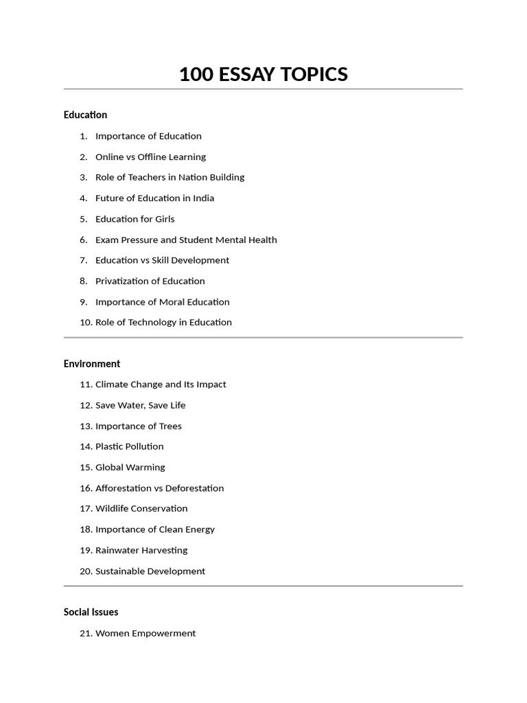 100 Essay Topics for Students | PDF