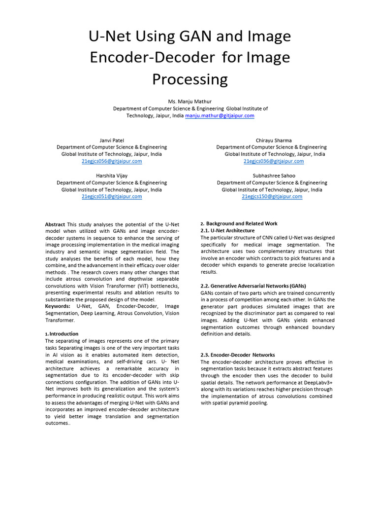 U-Net with GAN for Enhanced Image Segmentation | PDF | Image ...