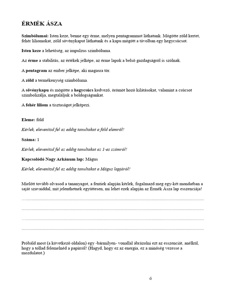 Érmék Ásza - Tudatkulcs Tarot Tanfolyam | PDF