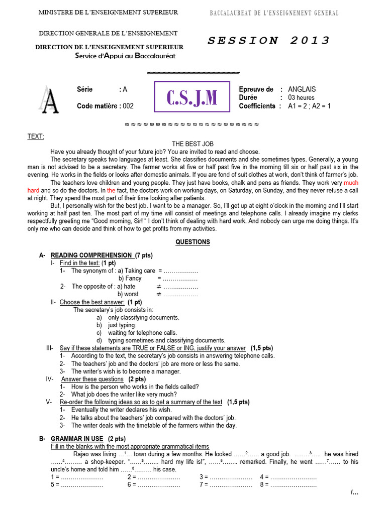 2013 English Baccalaureate Exam Paper | PDF