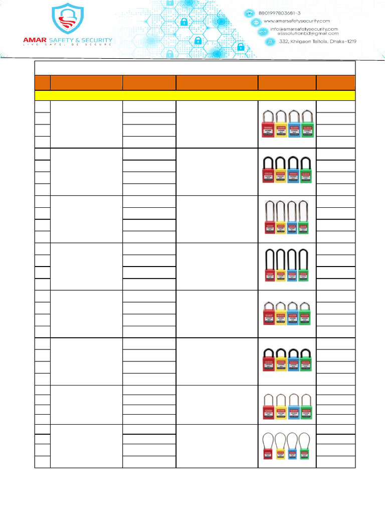 LOTO Equipment Catalogue and Color Codes | PDF | Valve | Equipment