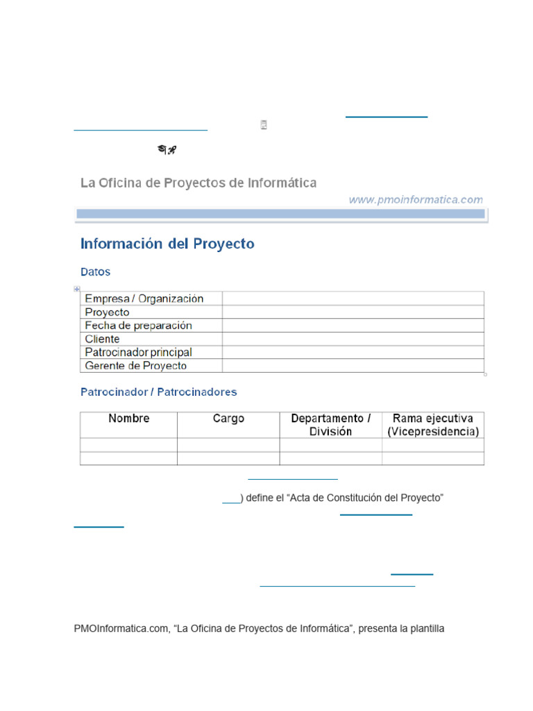 Plantilla Del Acta de Constitución de Proyecto | PDF | Gestión de ...