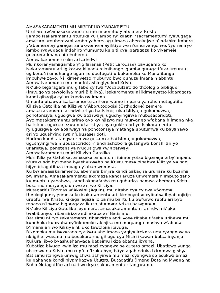 Amasakaramentu Mu Mibereho Y'abakristu | PDF