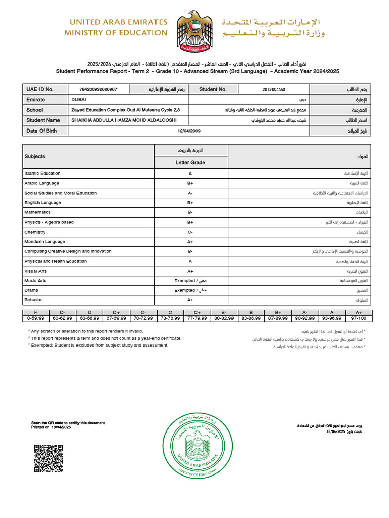 FNStudent Term Card 2024 | PDF