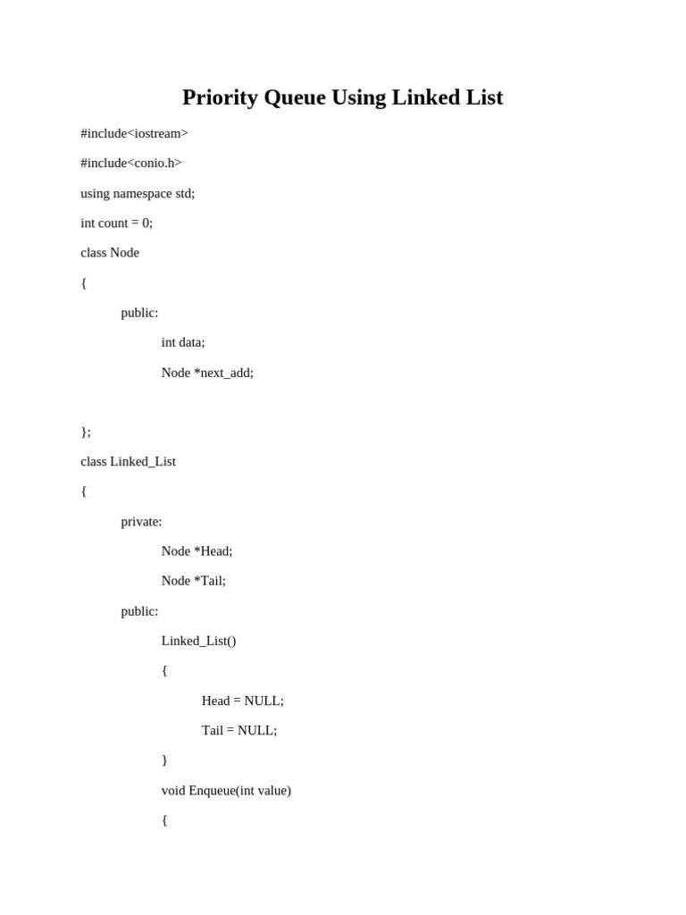 Priority Queue Using Linked List | PDF | Queue (Abstract Data Type ...