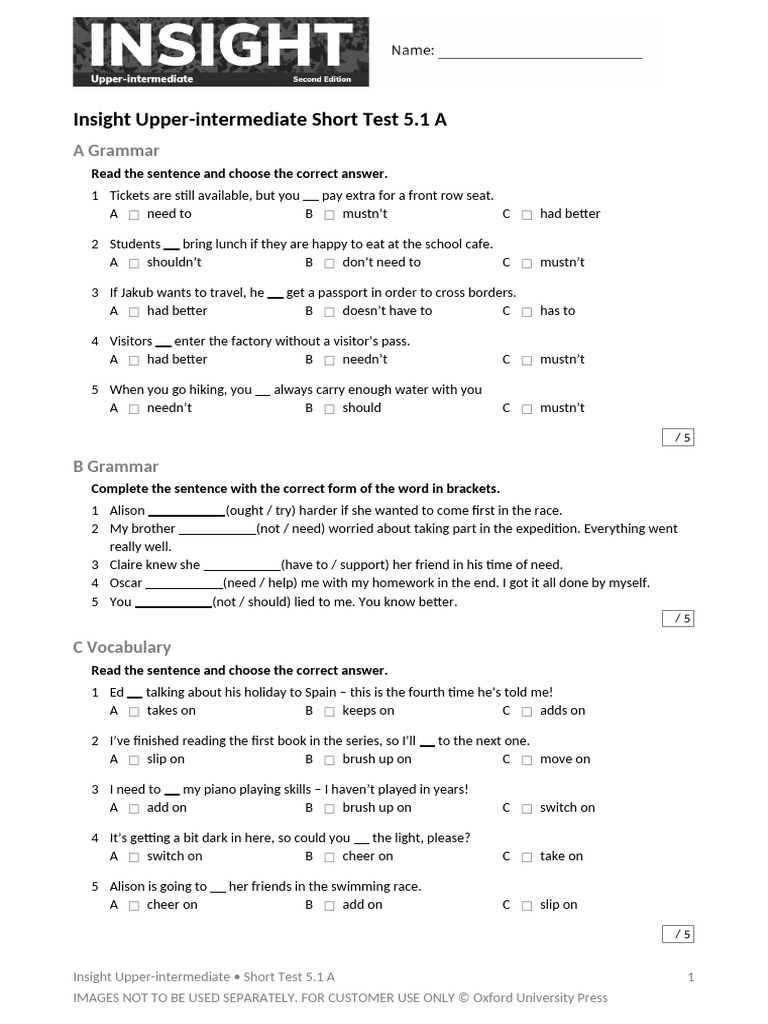 Insight Upper-Intermediate Test 5.1 | PDF