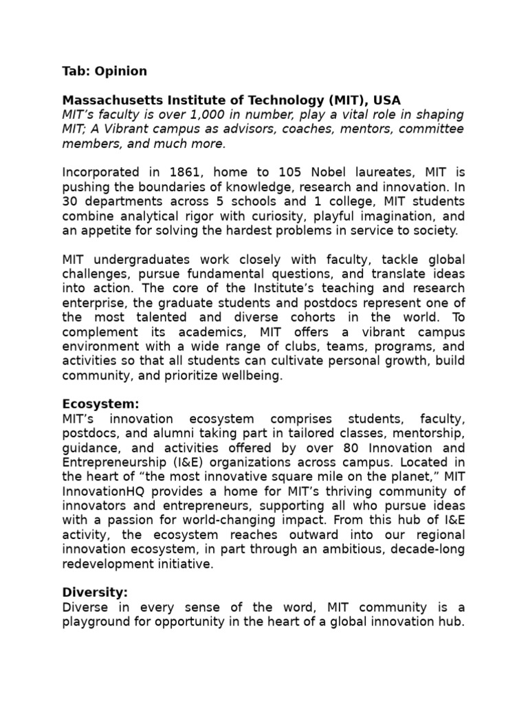 MIT: Innovation, Diversity, and Impact | PDF | Massachusetts Institute ...