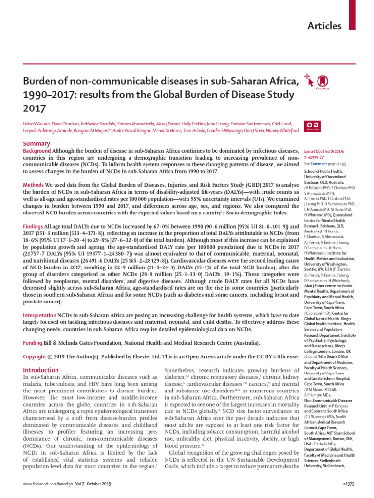 Burden of NCD - 190-2017 | PDF | Non Communicable Disease | Medical ...