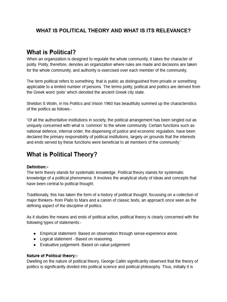 Understanding Political Theory and Its Relevance | PDF | Science ...