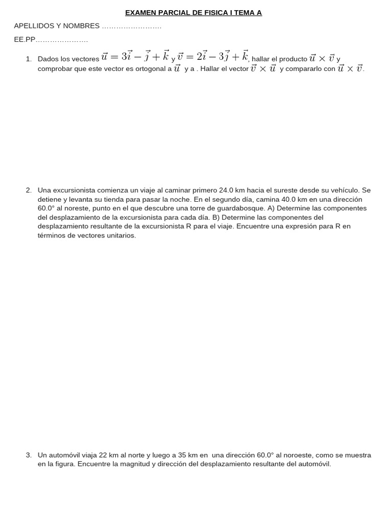 Examen Parcial de Fisica I Tema A | PDF
