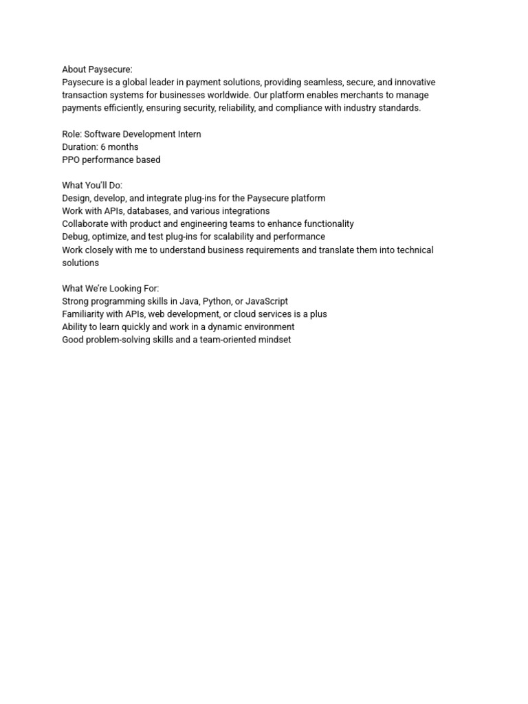 Software Development Intern at Paysecure | PDF