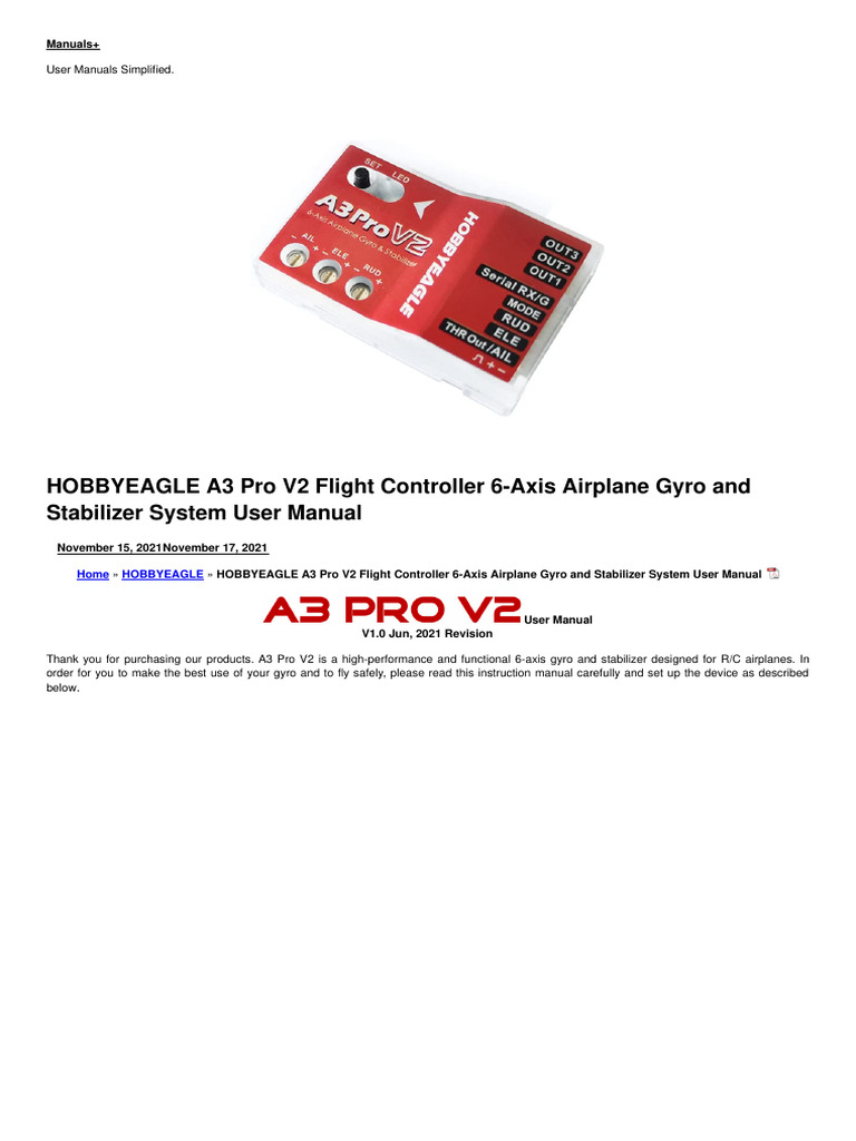 HobbyEagle A3 Pro V2 Manual | PDF | Gyroscope | Rotation