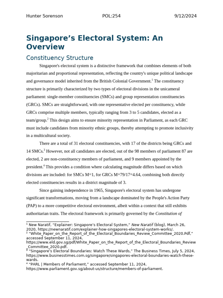 Overview of Singapore's Electoral System | PDF | Voting | Elections