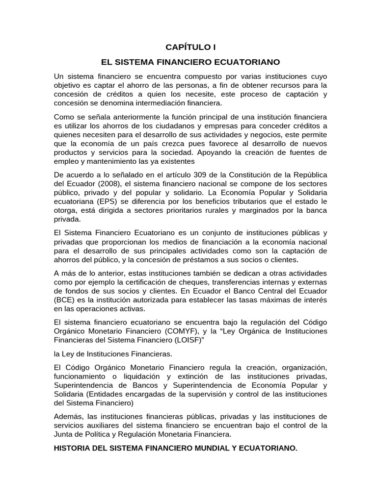 Sistema Financiero Ecuatoriano y LOISF | PDF | Bancos | Sistema financiero