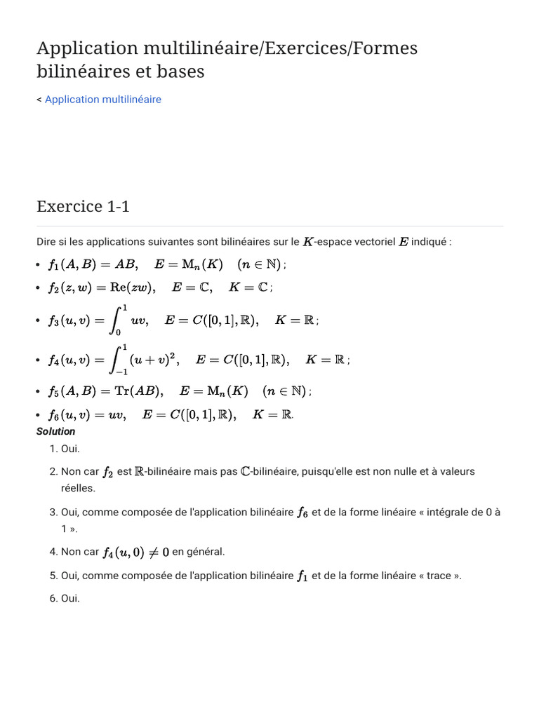 Exercices sur les applications bilinéaires | PDF | Algèbre linéaire ...