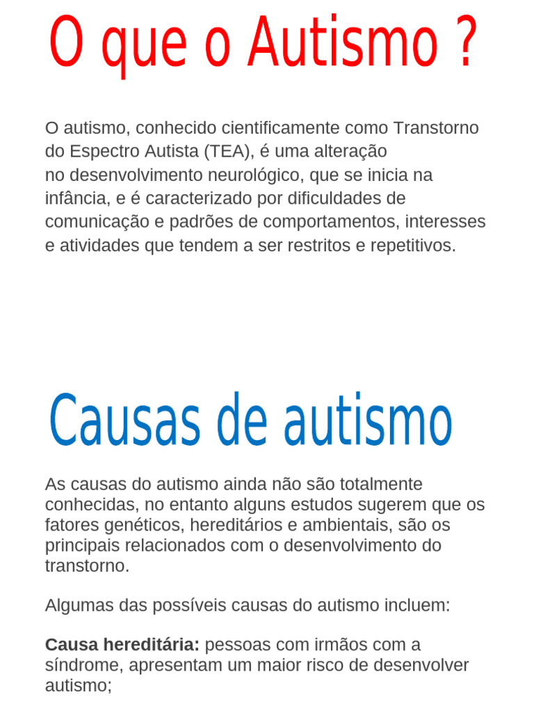 Causas e Sinais do Autismo (TEA) | PDF | Autismo | Conceitos psicológicos