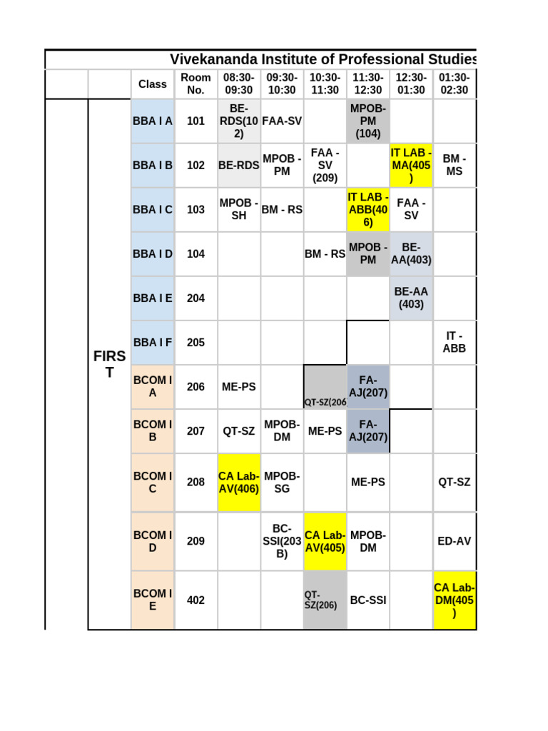 BBA and BCOM Class Schedule 2023 | PDF