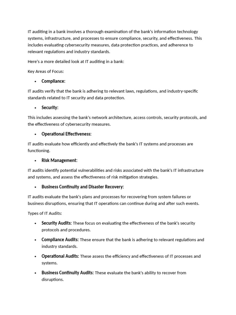 IT Auditing in A Bank Involves A Thorough Examination of The Bank | PDF ...