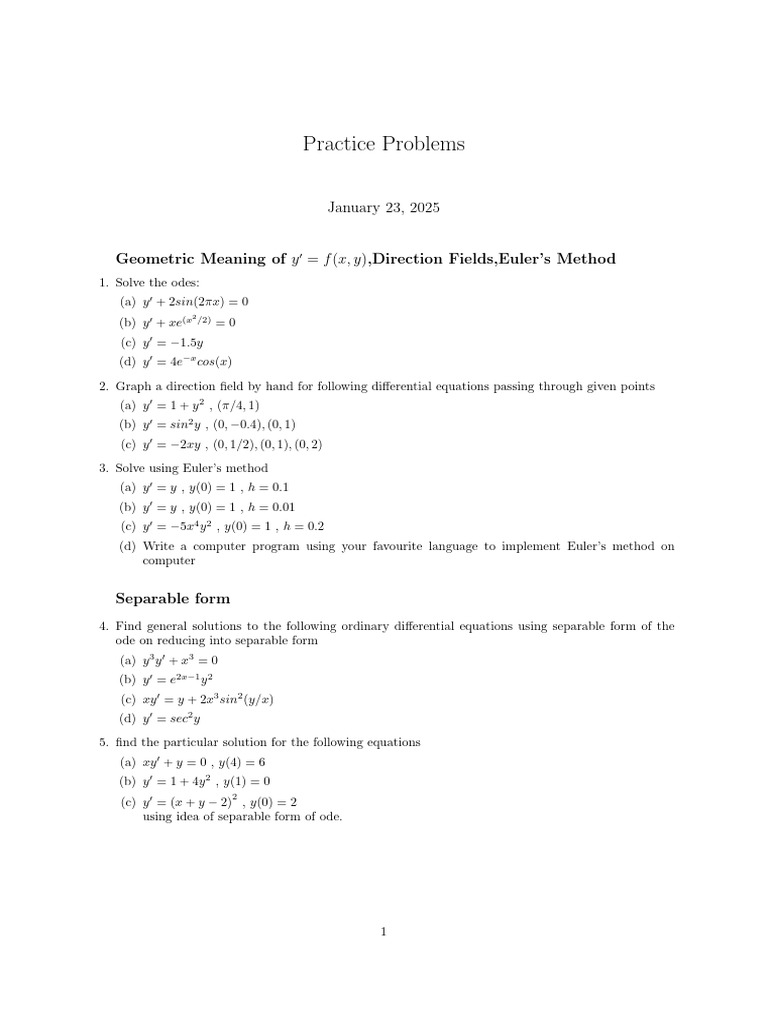 Differential Equations Practice Problems | PDF
