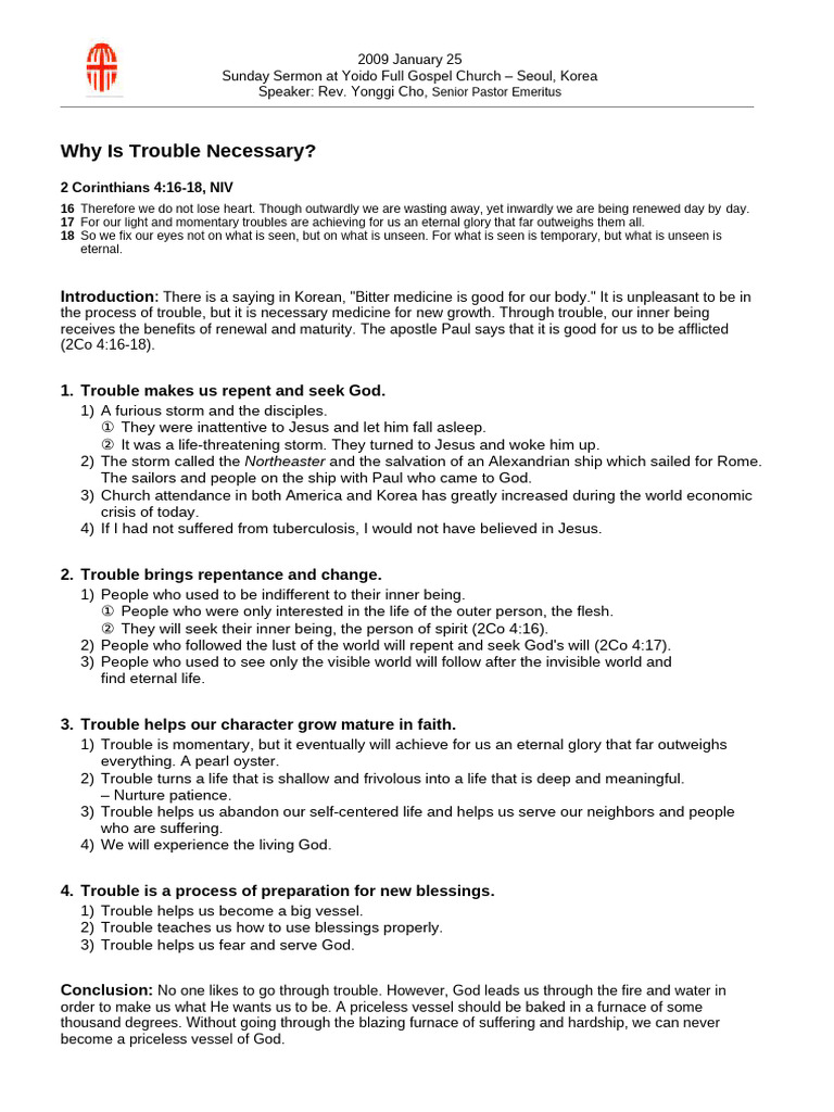 Why Trouble Is Necessary | PDF | Glory (Religion) | Jesus