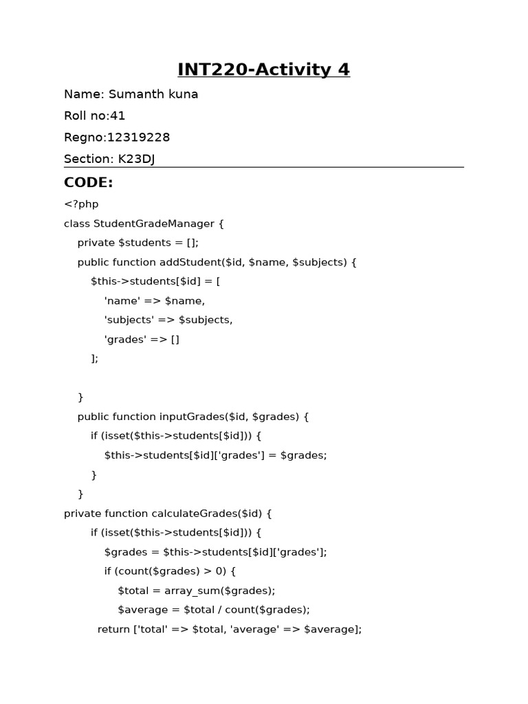 Student Grade Management System Code | PDF