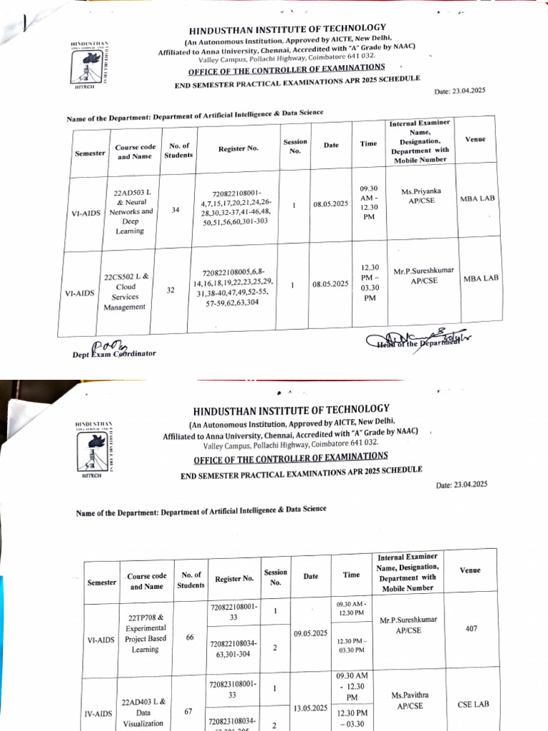 End Semester Exam Schedule 2025 | PDF | Higher Education | Educational ...